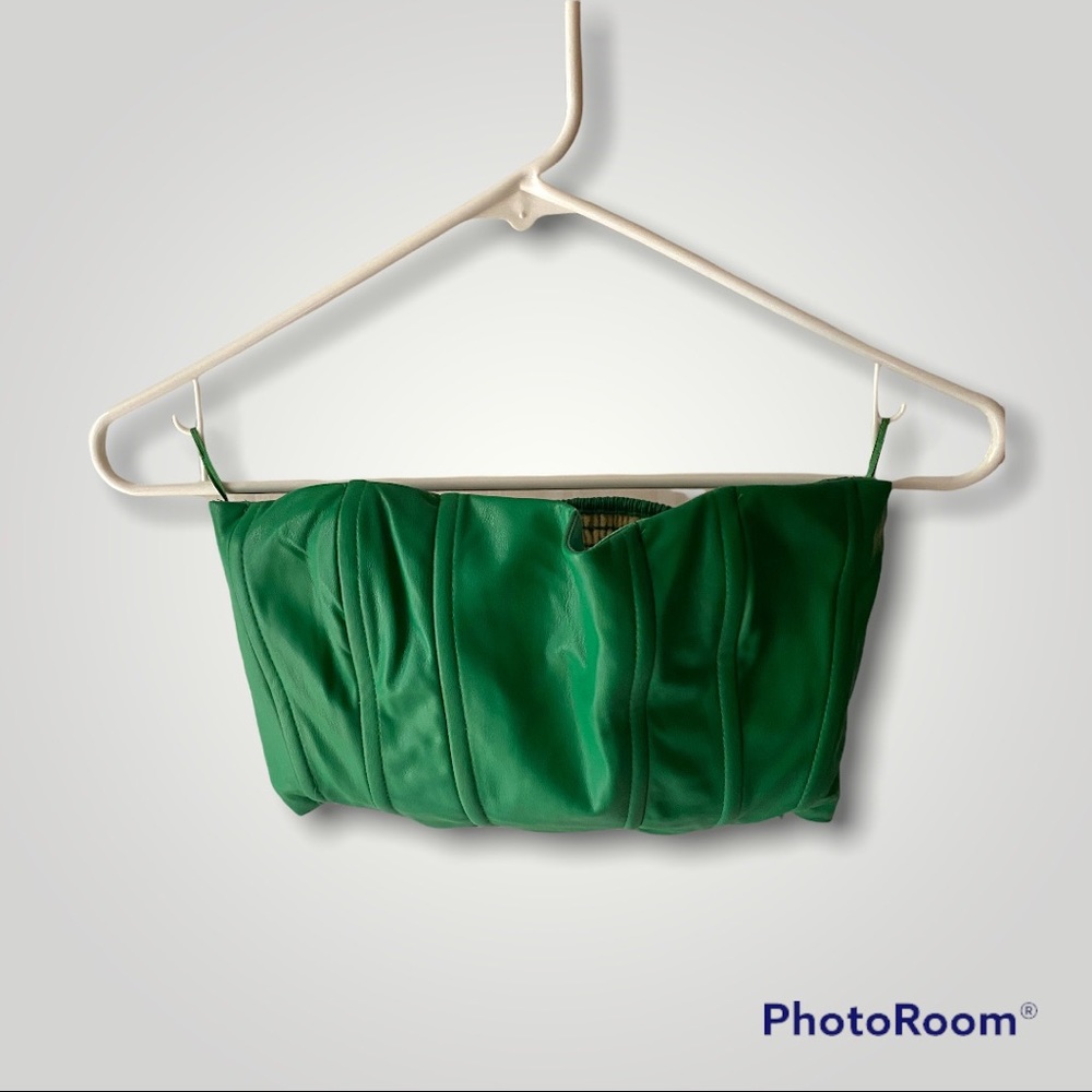 Zara Green Faux Leather Bustier Corset Crop Top - Picture 15 of 16